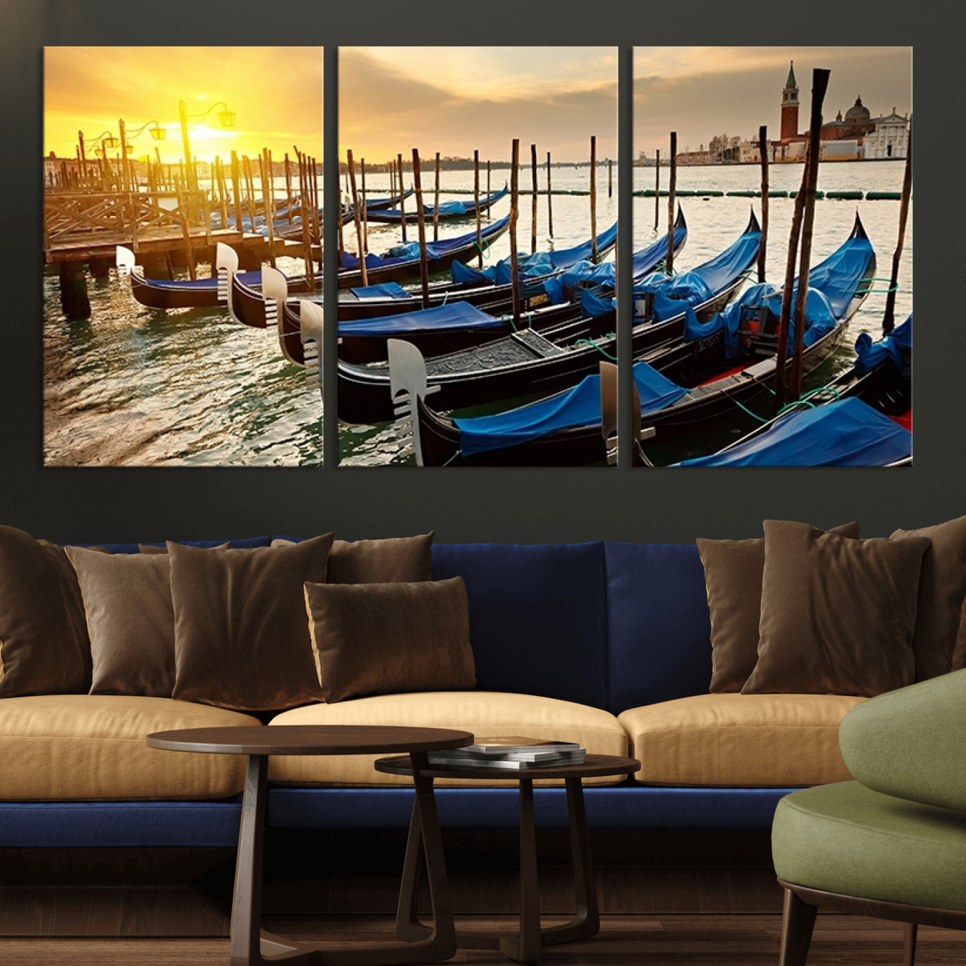 25872-MGV-CV-36X24-Venetian Gondola Dock Wall Art – Serene Sunset Canal Canvas Print, Tranquil Water Travel Decor for Office, Living Room, or Man