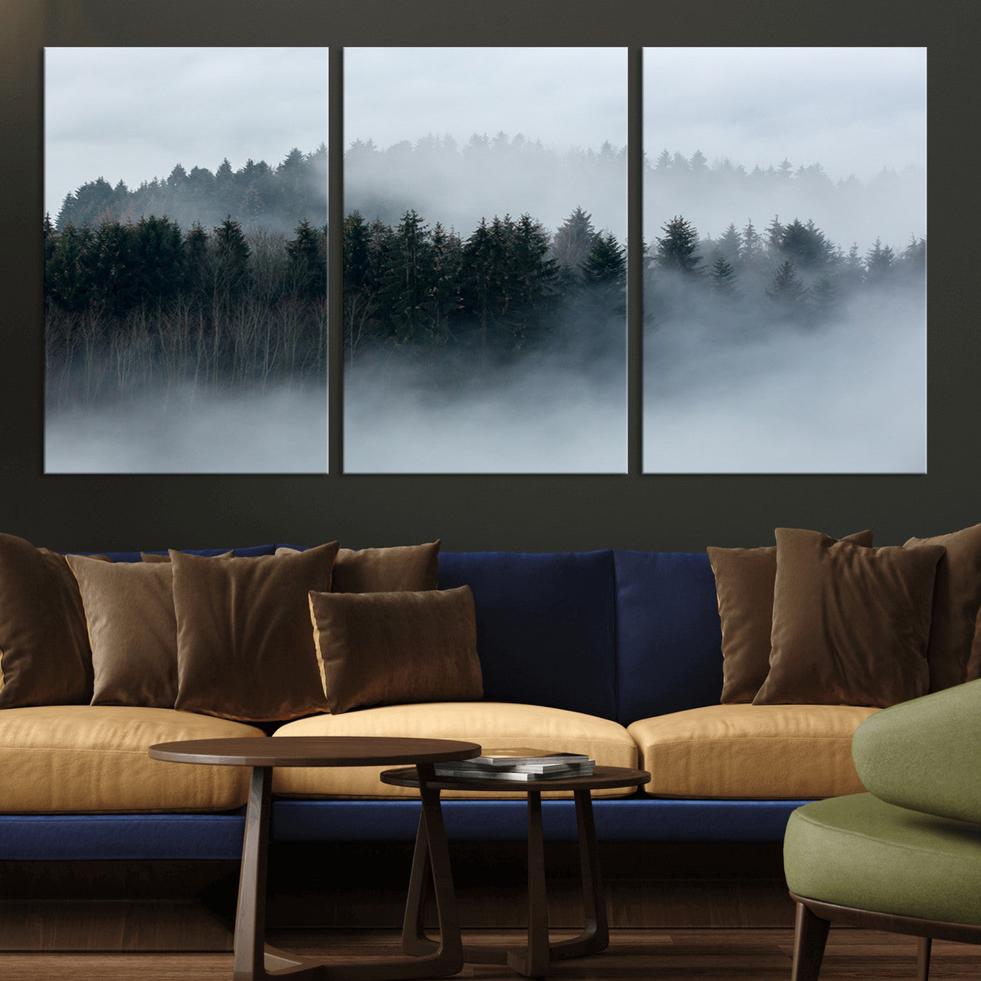 42596-MGV-CV-36X24-Misty Forest Wall Art – Atmospheric Pine Trees Canvas Print, Nature Landscape Decor for Living Room, Bedroom, Office, or Cabin