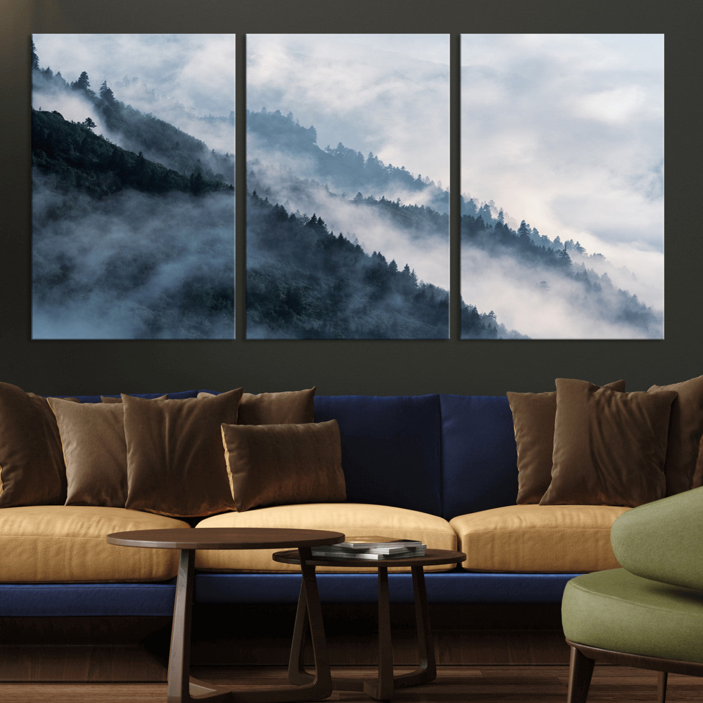 85737-MGV-CV-36X24-Misty Mountain Wall Art – Atmospheric Pine Forest Canvas Print with Fog and Mist, Calm Nature Decor for Living Room, Bedroom,