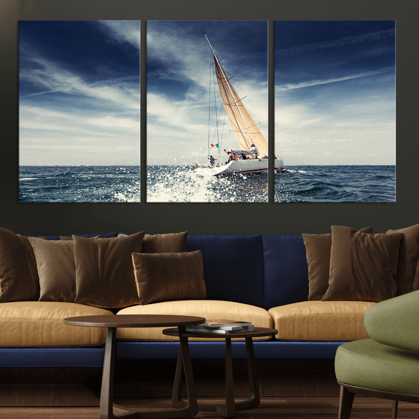 75430-MGV-CV-36X24-Sailing Boat Wall Art – Dynamic Ocean Yacht Canvas Print, Nautical Decor for Living Room, Office, Beach House or Cabin