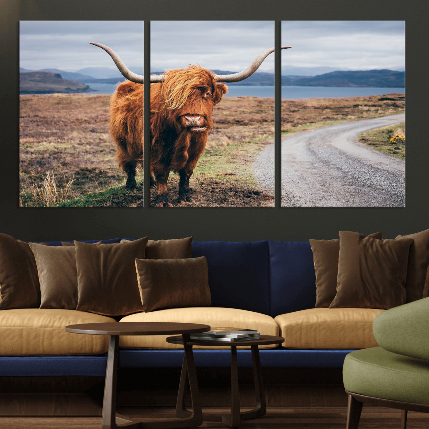 56121-MGV-CV-36X24-Rustic Highland Cow Wall Art – Panoramic Nature Canvas Print, Perfect Decor for Home, Office, Living Room or Man Cave