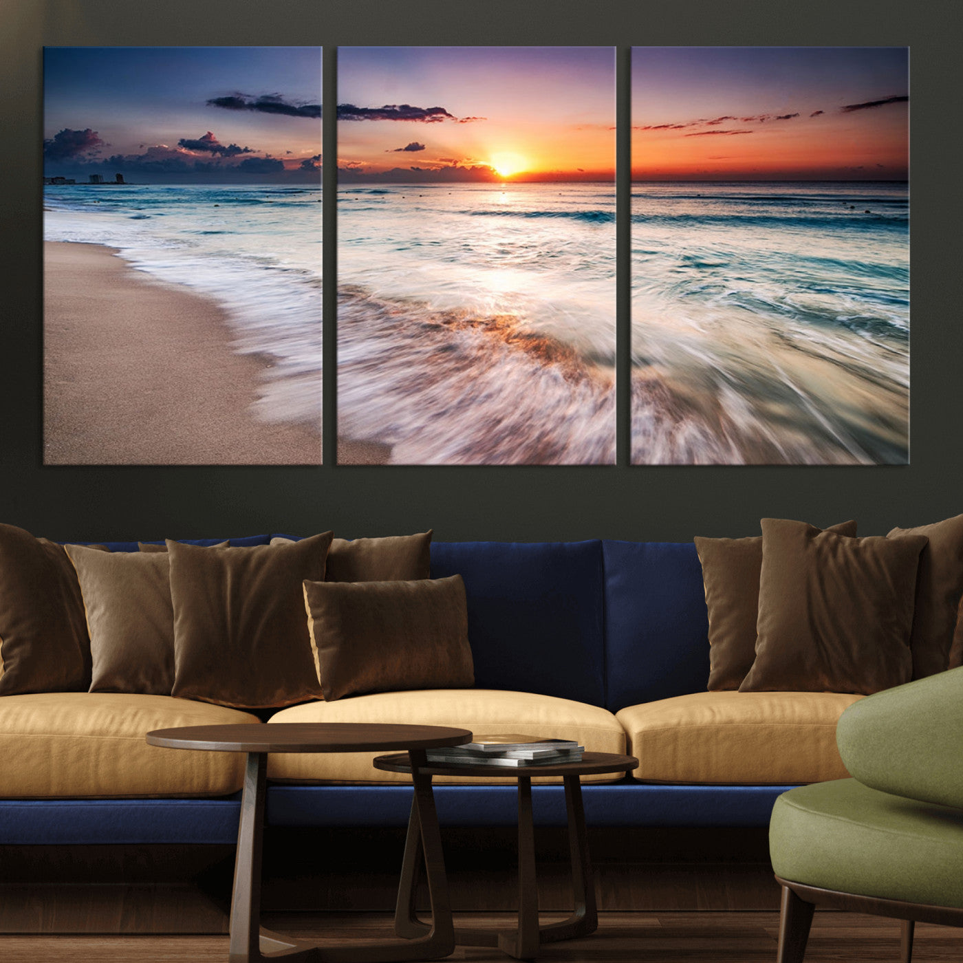 99906-MGV-CV-36X24-Morning Tide Canvas Print – Soft Sunrise Ocean Waves Wall Art, Coastal Serenity Decor for Home & Office