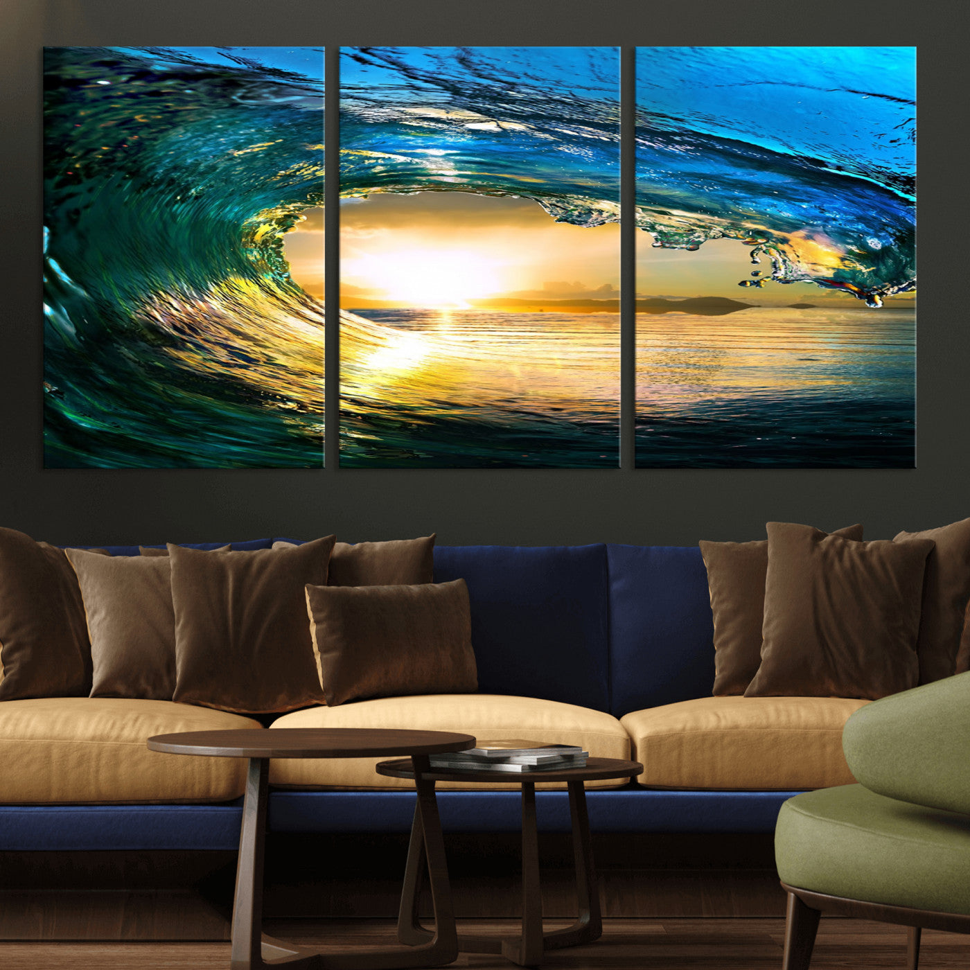 19378-MGV-CV-36X24-Ocean Wave Sunset Wall Art – Vibrant Surf and Golden Horizon Canvas Print, Coastal Seascape Photography for Living Room, Bedroom,