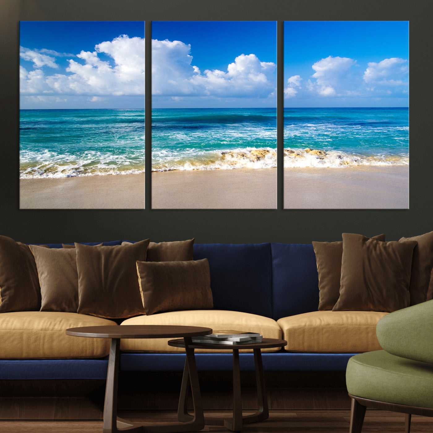 60364-MGV-CV-36X24-Tropical Ocean Wave Wall Art – Serene Blue Sea and White Sand Beach Canvas Print, Coastal Landscape Decor for Living Room, Bedroom