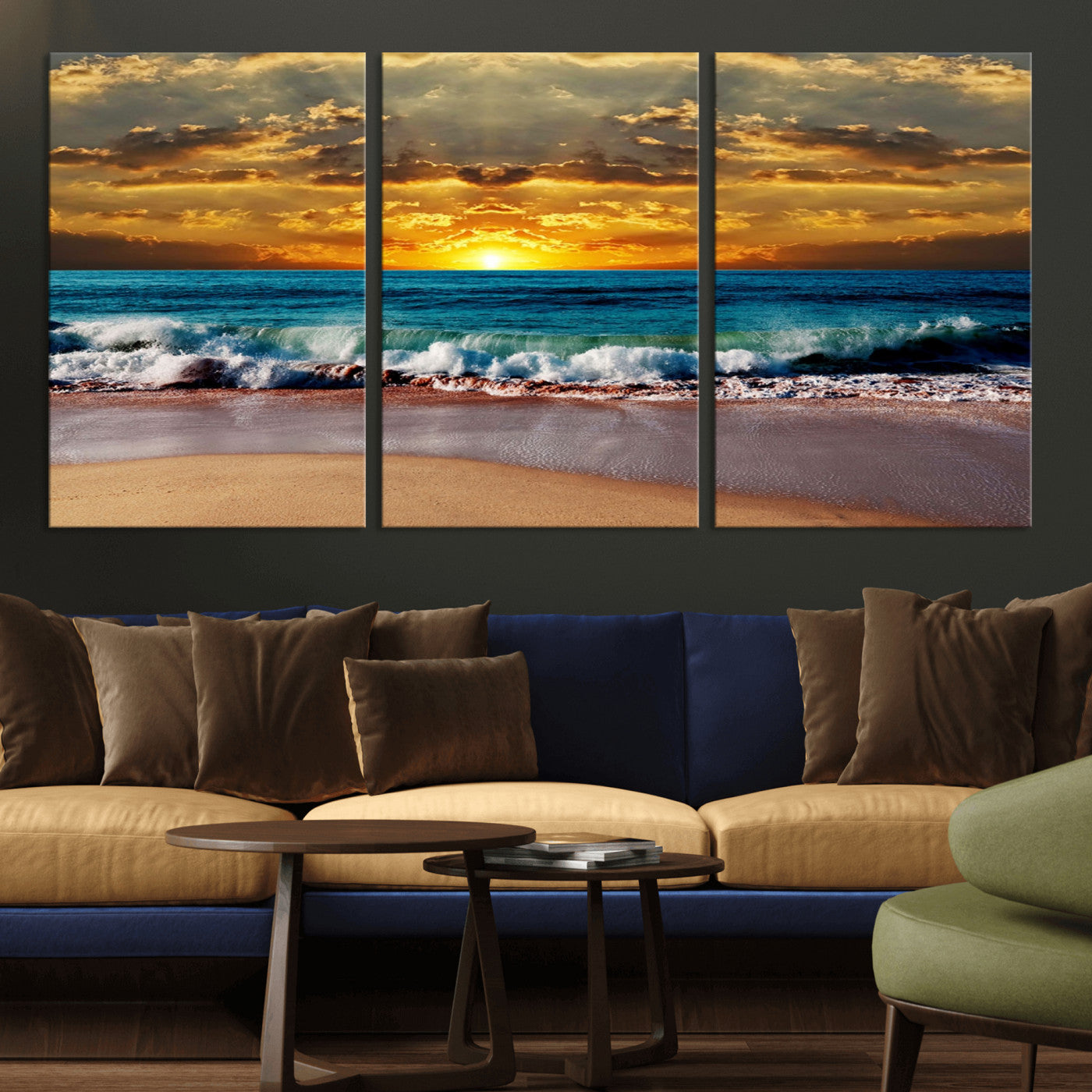 83389-MGV-CV-36X24-Ocean Sunrise Wall Art – Vibrant Beach Waves Canvas Print, Coastal Seascape Decor for Living Room or Office