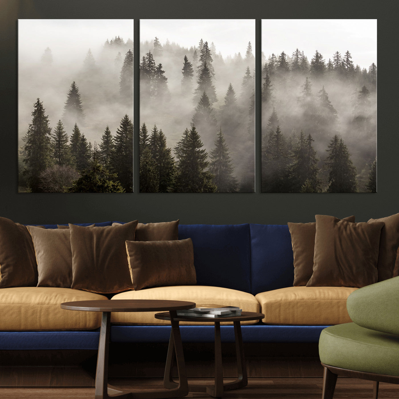 62862-MGV-CV-36X24-Misty Forest Wall Art – Tranquil Pine Tree Canvas Print with Mountain Fog, Nature Landscape Artwork for Living Room, Bedroom, or