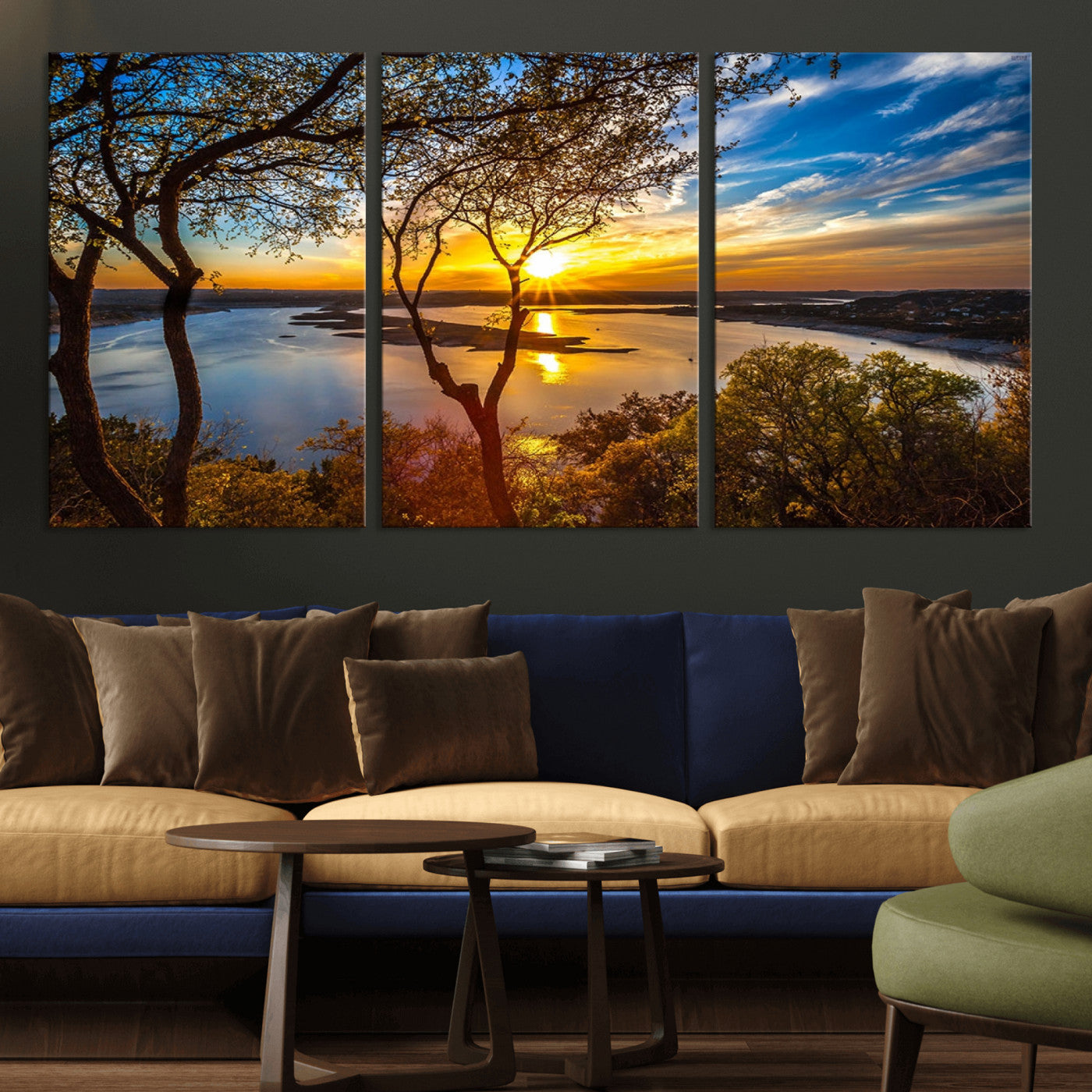 66839-MGV-CV-36X24-Lake Sunset Wall Art – Golden Hour Canvas Print with Trees and Water Reflection, Scenic Landscape Photography for Living Room,