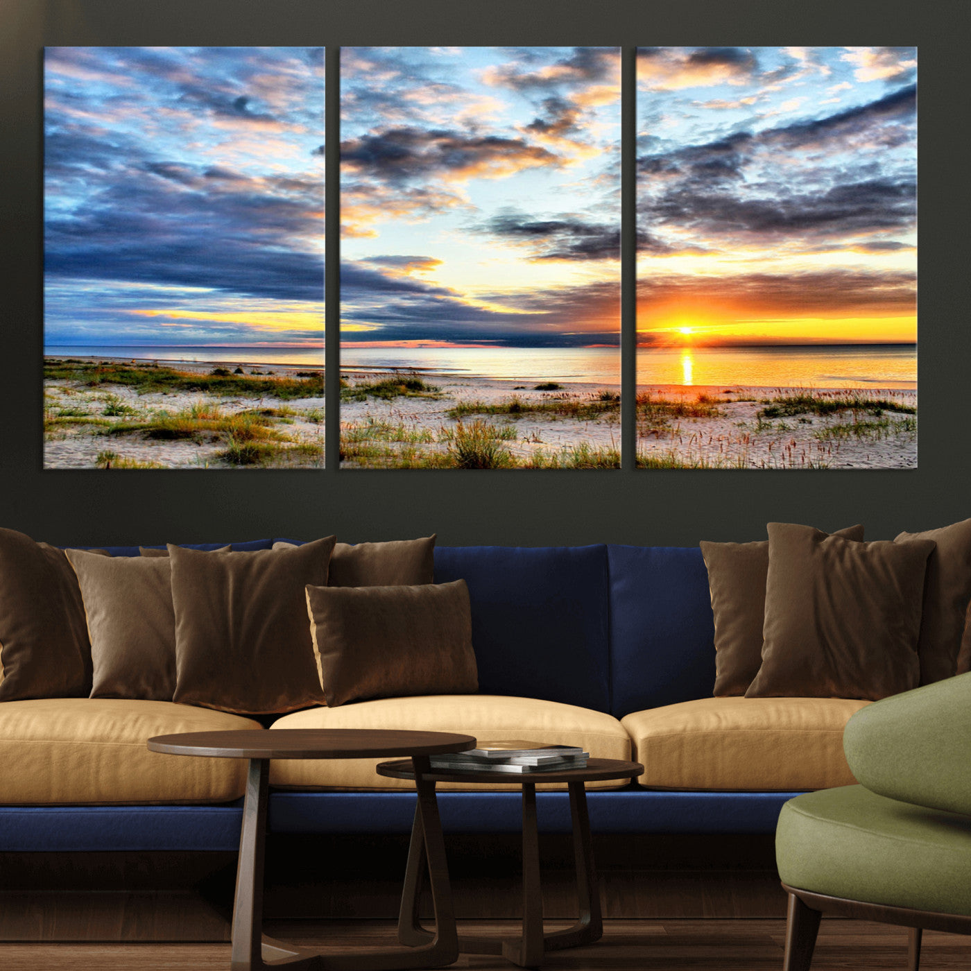 39645-MGV-CV-36X24-Golden Beach Sunset Wall Art – Serene Ocean Horizon Canvas Print, Coastal Nature Landscape Decor for Living Room, Bedroom or