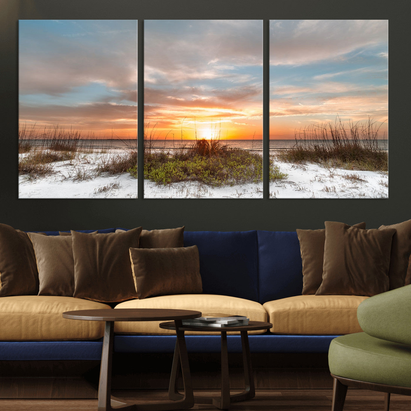 91064-MGV-CV-36X24-Beach Sunset Wall Art – Coastal Sand Dunes and Ocean Horizon Canvas Print, Seaside Landscape Wall Decor for Living Room, Bedroom