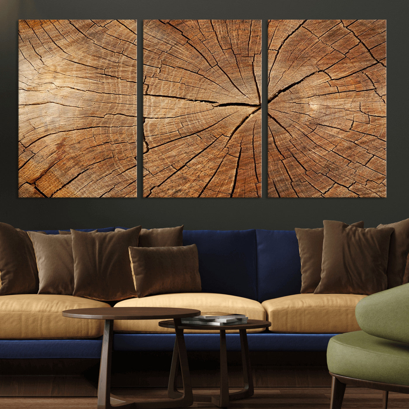 61710-MGV-CV-36X24-Tree Rings Wall Art – Rustic Wood Grain Canvas Print of Tree Trunk Cross Section, Nature Inspired Decor for Cabin, Office, Living