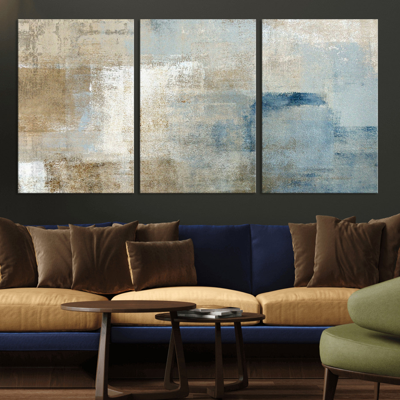 38126-MGV-CV-36X24-Neutral Abstract Wall Art – Modern Beige and Blue Canvas Print and Minimalist Textured Painting for Living Room, Bedroom or Office