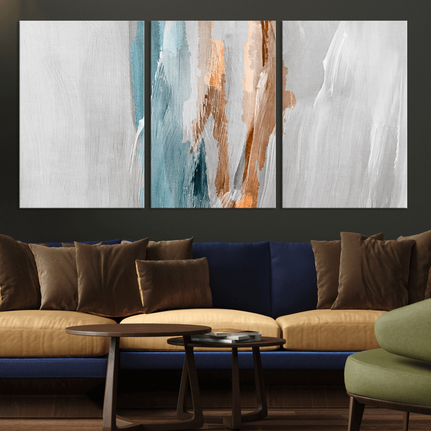 66154-MGV-CV-36X24-Abstract Brushstroke Wall Art – Modern Teal and Gold Canvas Print, Minimalist Contemporary Painting for Living Room, Bedroom, or