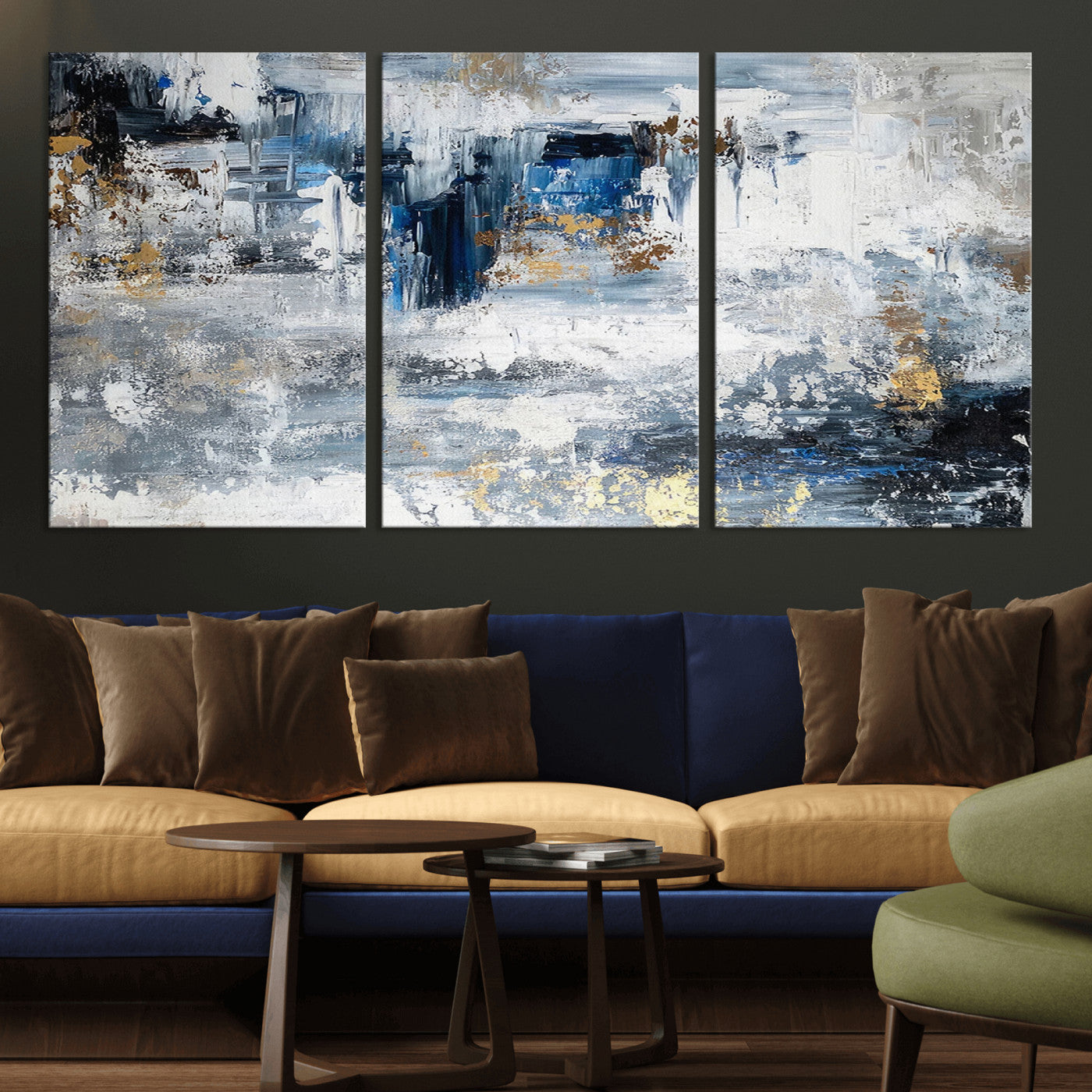 59716-MGV-CV-36X24-Abstract Blue and Gold Wall Art – Modern Textured Canvas Print, Contemporary Painting for Living Room, Bedroom, or Office Decor