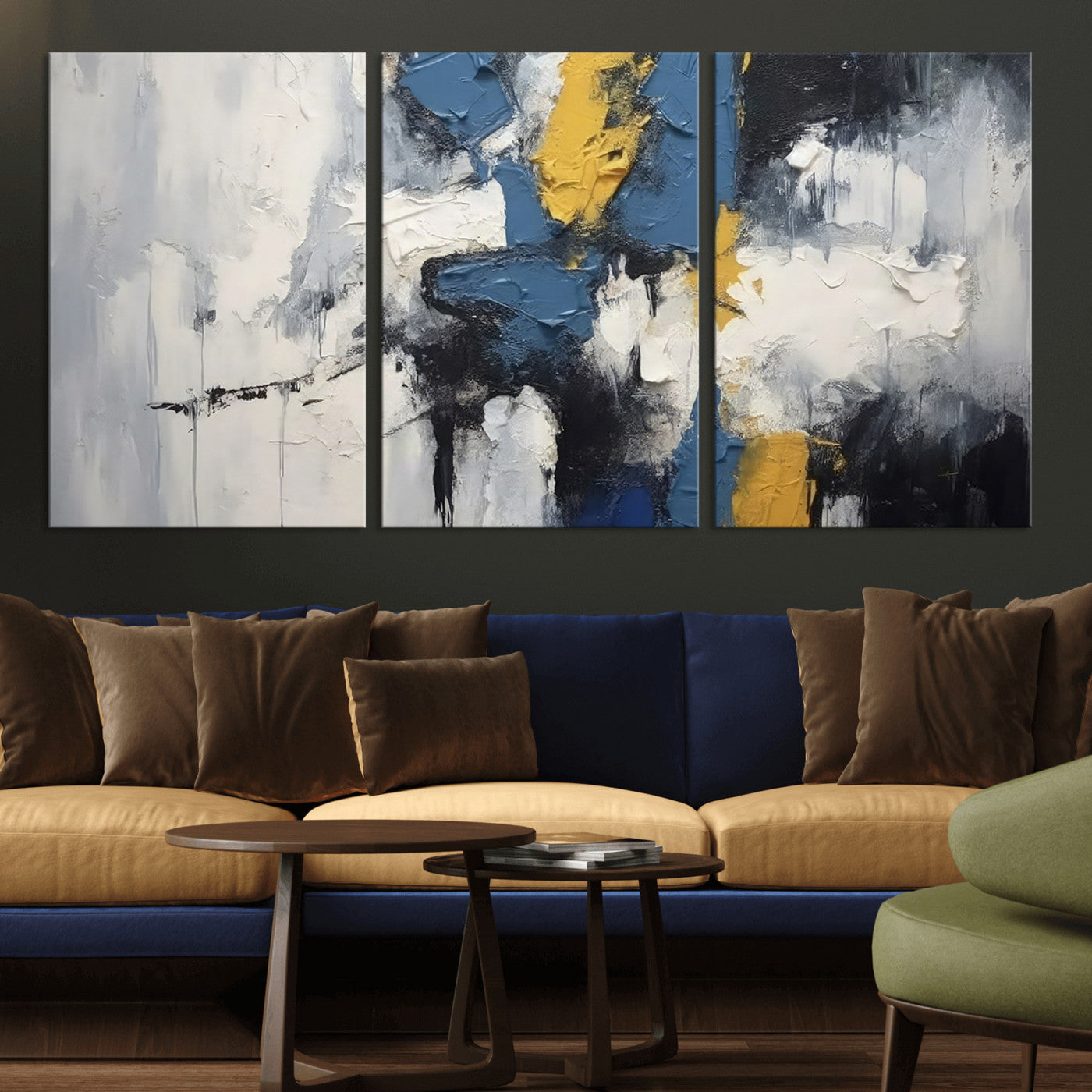 63850-MGV-CV-36X24-Abstract Blue and Yellow Wall Art – Modern Textured Canvas Painting, Bold Contemporary Artwork for Living Room, Bedroom or Office