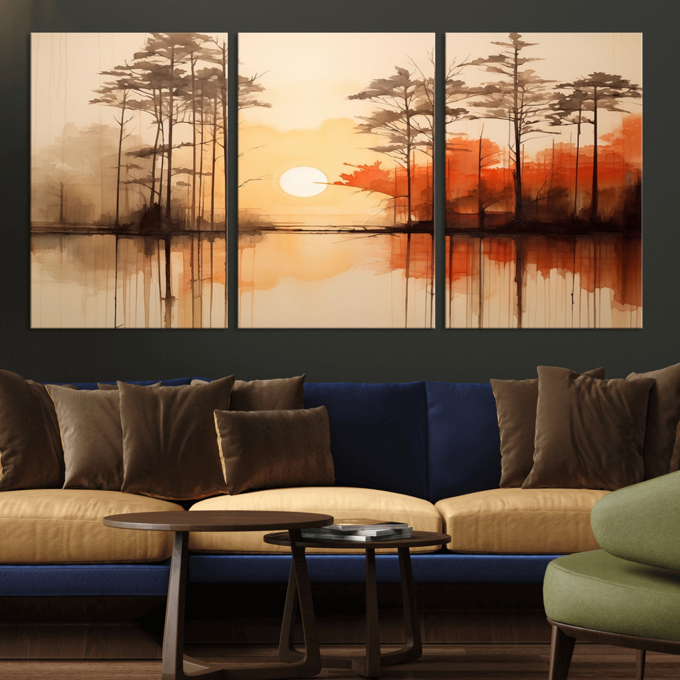 51083-MGV-CV-36X24-Sunset Lake Forest Wall Art – Serene Trees and Orange Sky Reflection Canvas Print, Tranquil Nature Decor for Living Room, Office