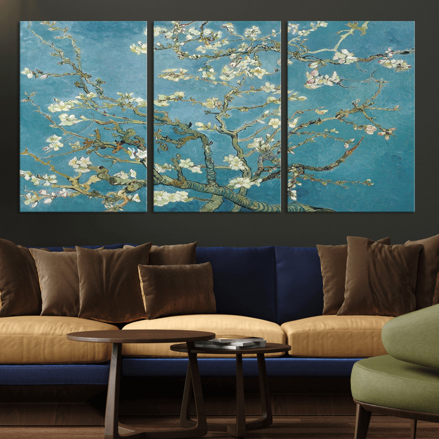65607-MGV-CV-36X24-Almond Blossom Wall Art – Van Gogh Blue Floral Canvas Print, Elegant Impressionist Painting Decor for Living Room, Bedroom or