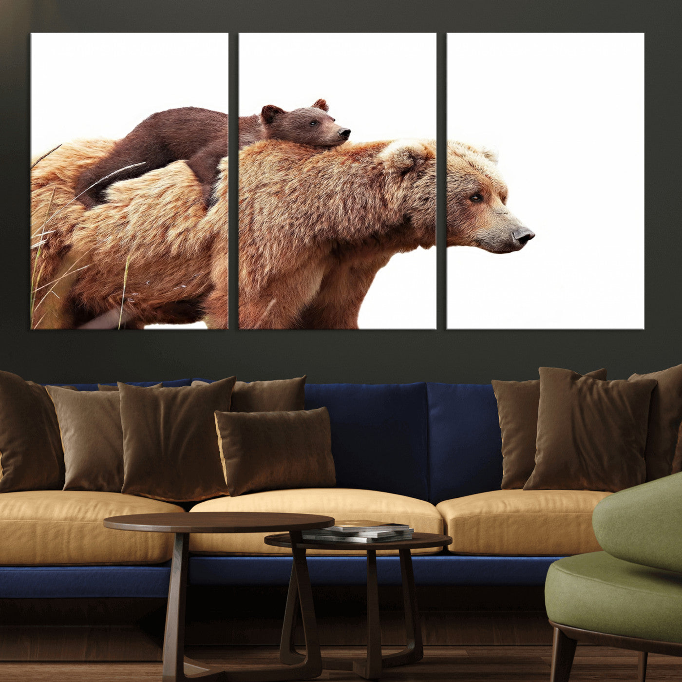 76943-MGV-CV-36X24-Mom Bear Wall Art Canvas Print, Framed Bear Photography Art Picture Print, Rustic Bear and Cub Perfect Rustic Farmhouse Decor