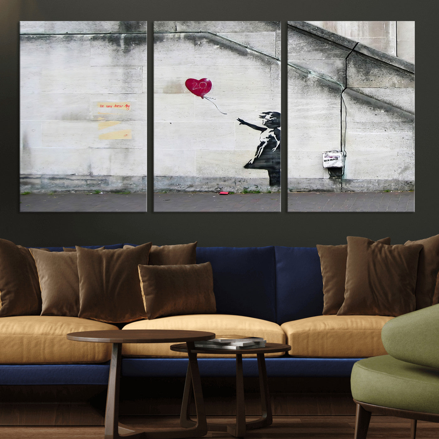 50559-MGV-CV-36X24-Banksy Girl with Balloon Wall Art – Famous Street Graffiti Canvas Print, Modern Urban Artwork for Living Room, Bedroom or Office