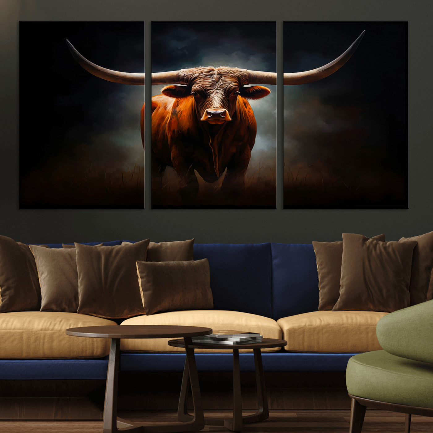 48896-MGV-CV-36X24-Texas Longhorn Wall Art – Rustic Western Bull Canvas Print and Farmhouse Cattle Painting for Living Room, Ranch, or Office Decor .
