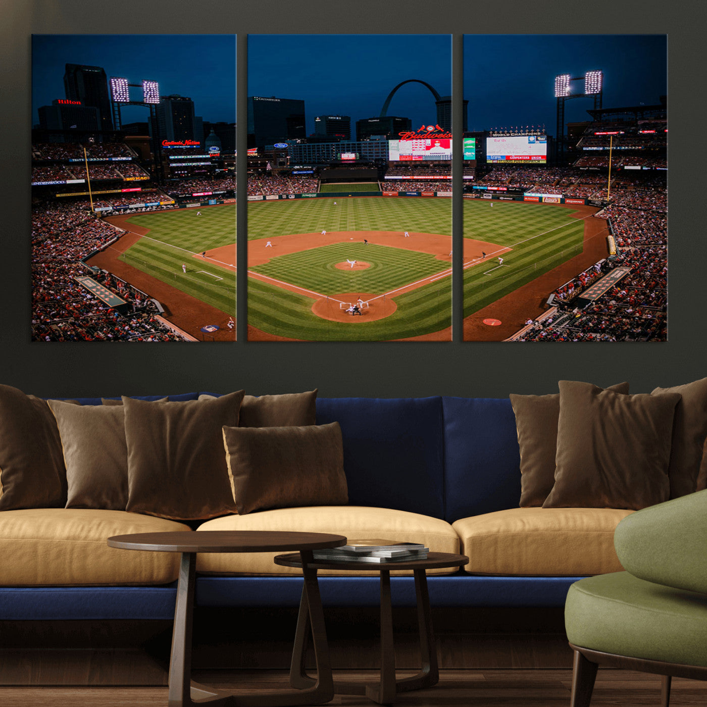 38612-MGV-CV-36X24-Busch Stadium Wall Art Canvas Print, Framed Missouri Stadium Art Picture Print, Busch Stadium Field Perfect Sports Room Decor