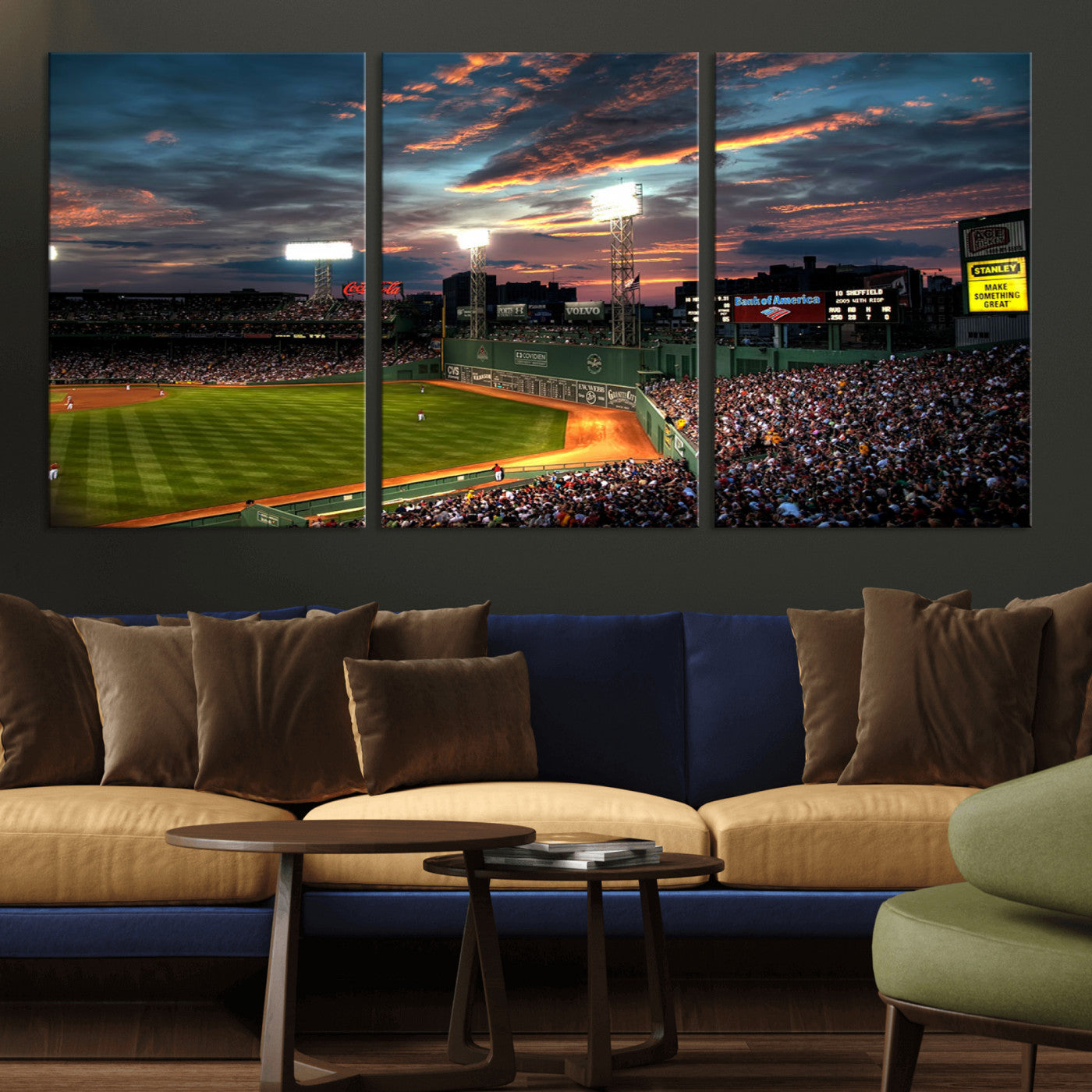 66781-MGV-CV-36X24-Baseball Stadium Wall Art – Canvas Print Evening Game Field Packed Crowd Sunset Sky Sports Photography, Dynamic Decor for Game