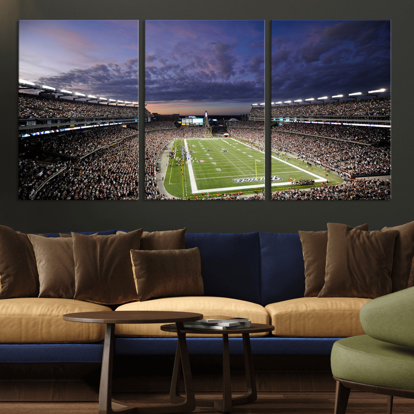 52712-MGV-CV-36X24-Gillette Stadium Field Wall Art Canvas Print, Framed Massachusetts Stadium Art Picture Print, Gillette Stadium Perfect Sport Room