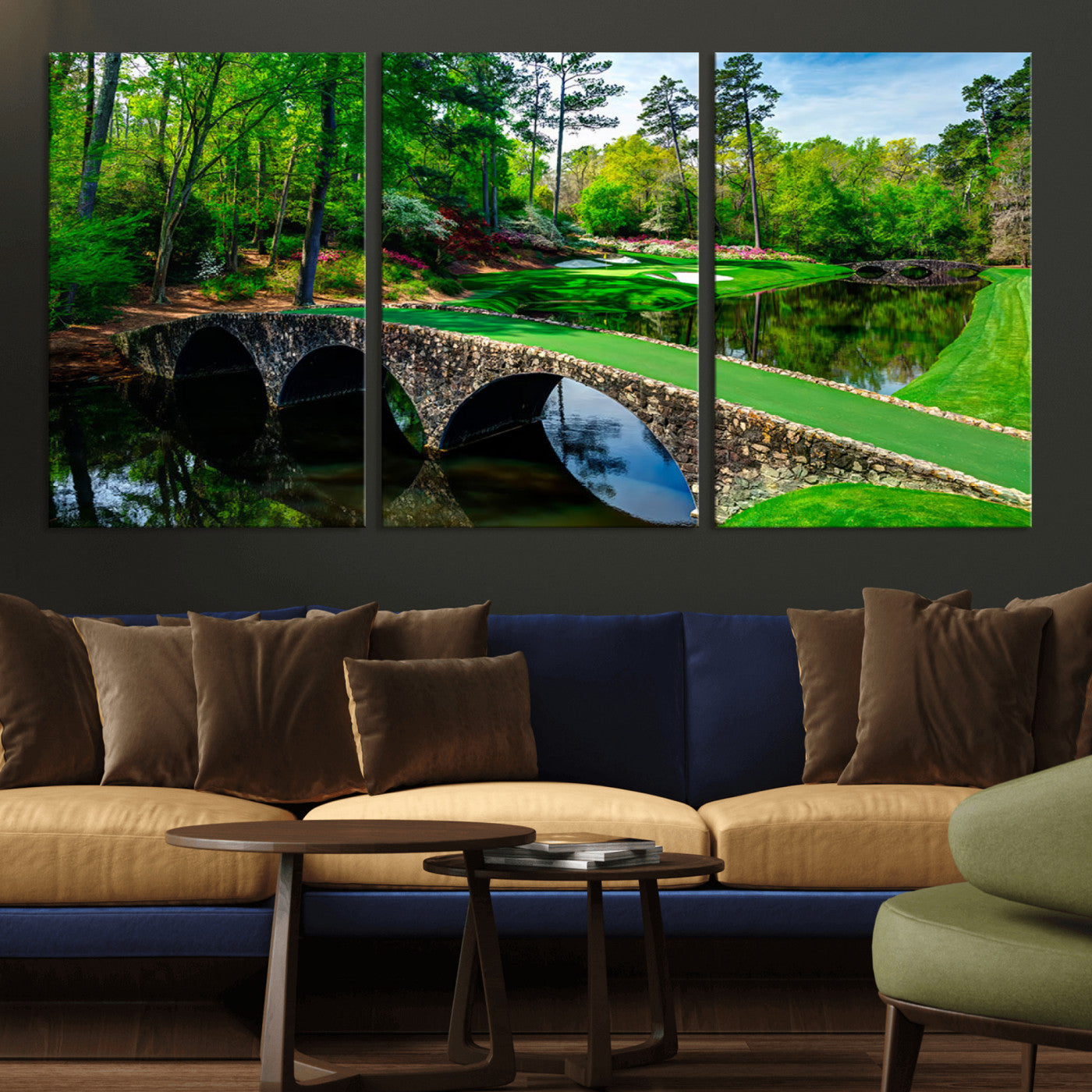 57655-MGV-CV-36X24-Golf Course Wall Art – Canvas Print Scenic Green Fairway Stone Bridge Water Reflection Landscape, Classic Sports Decor for Office,