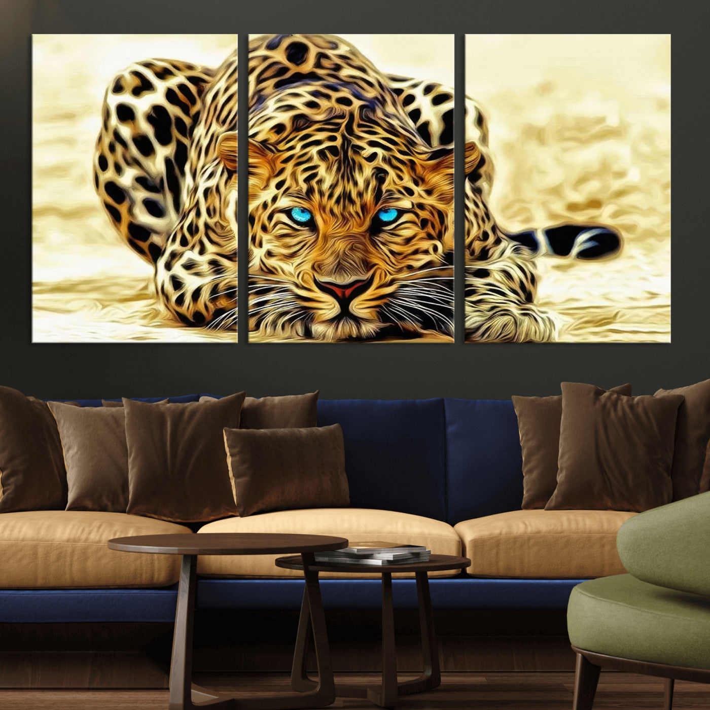 45281-MGV-CV-36X24-Blue Eye Leopard Wall Art Canvas Print, Framed Leopard Painting Art Picture Print, Big Cat Perfect Safari Wildlife Decor Artwork