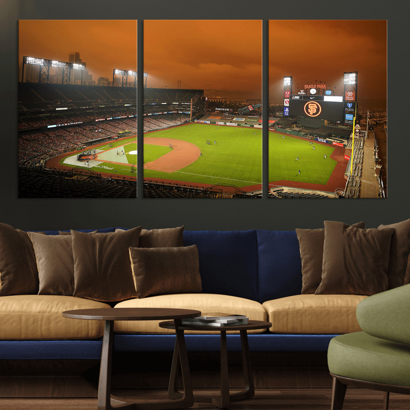 31315-MGV-CV-36X24-Oracle Park Stadium Wall Art Canvas Print, Framed California Stadium Art Picture Print, Oracle Park Field Perfect Sport Room Decor