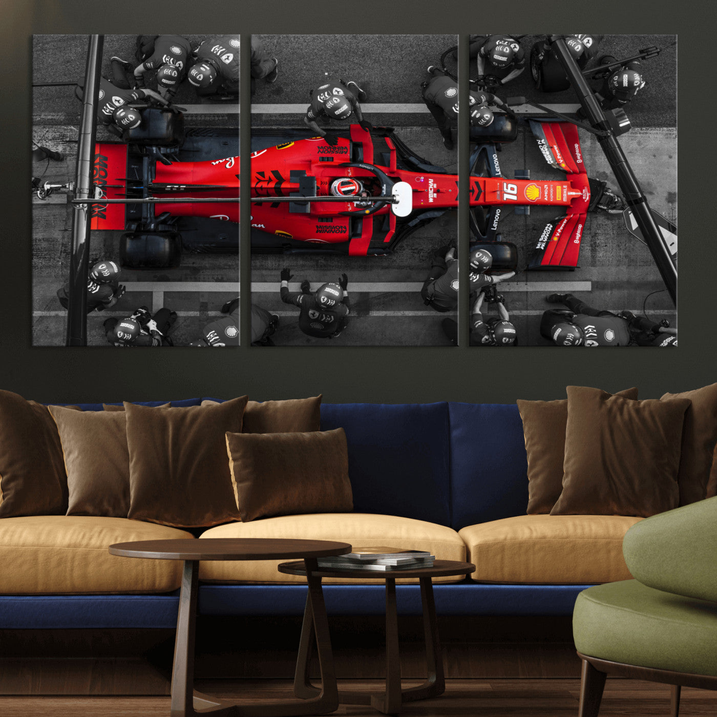 99356-MGV-CV-36X24-Ferrari Pit Stop Wall Art – Formula 1 Racing Car Canvas Print, Red Speed Machine Motorsport Decor for Office, Garage, Man Cave or