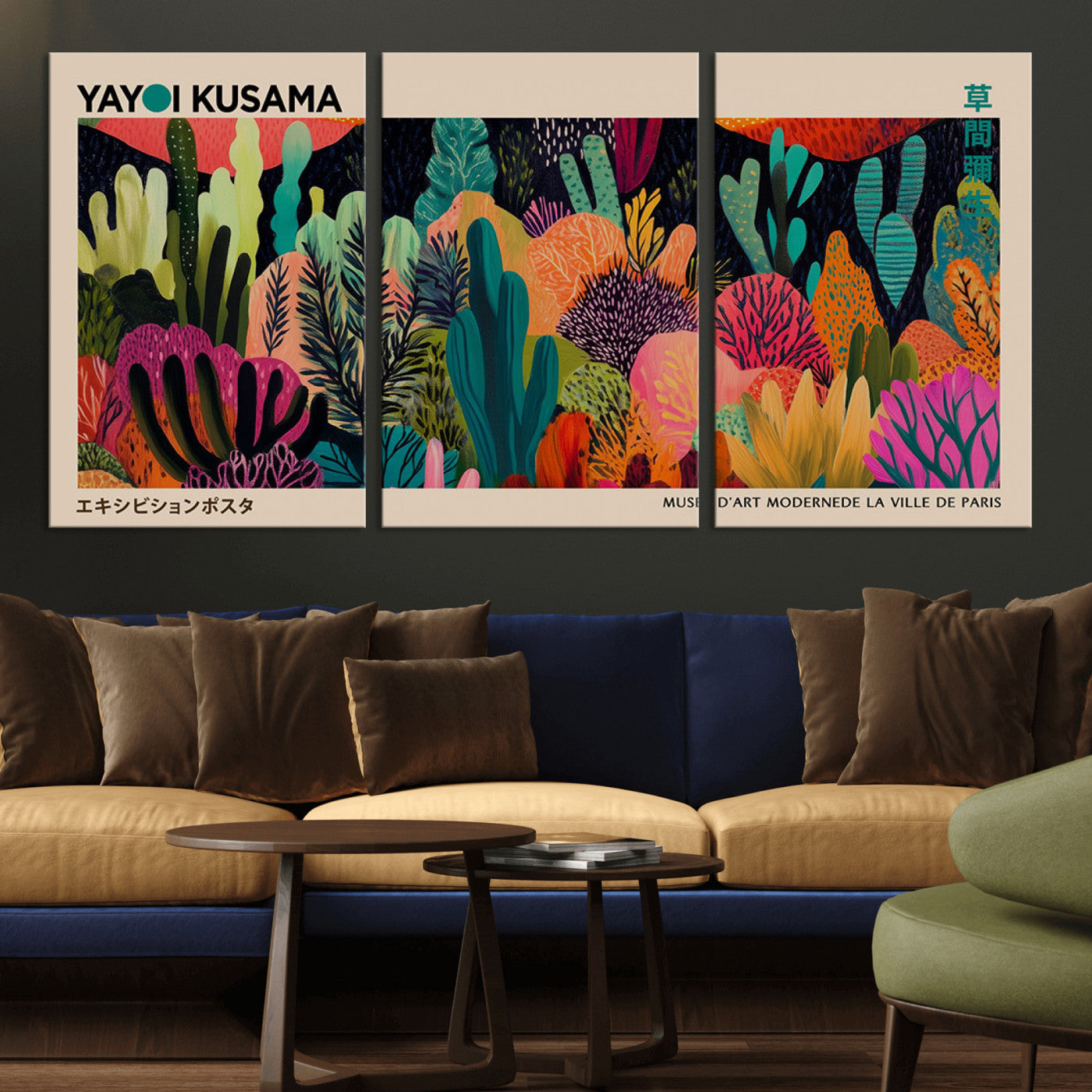 45711-MGV-CV-36X24-Yayoi Kusama Wall Art Canvas Print, Framed Abstract Yayoi Kusama Art Picture Print, Japanese Wabi Sabi Perfect Modern Abstract