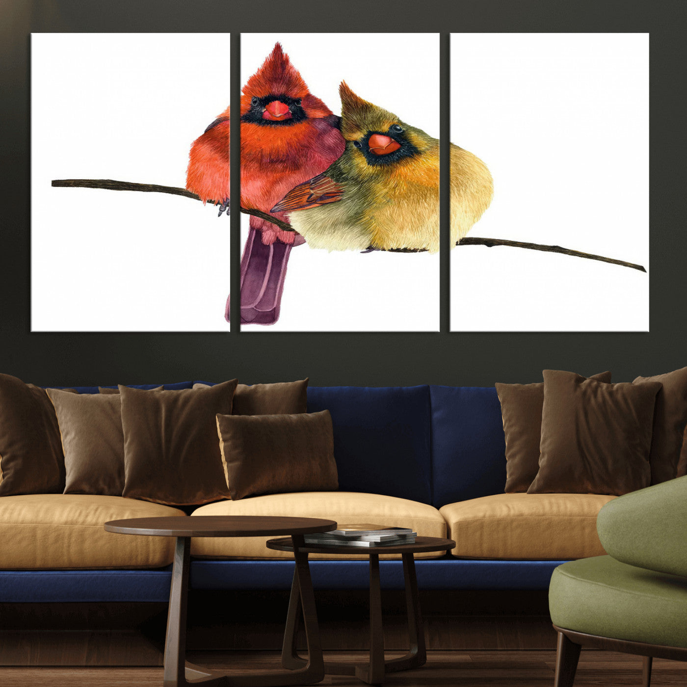 67752-MGV-CV-36X24-Cardinal Couple Wall Art – Male and Female Cardinal Canvas Print, Romantic Bird Artwork for Nature Lovers, Living Room, Bedroom,