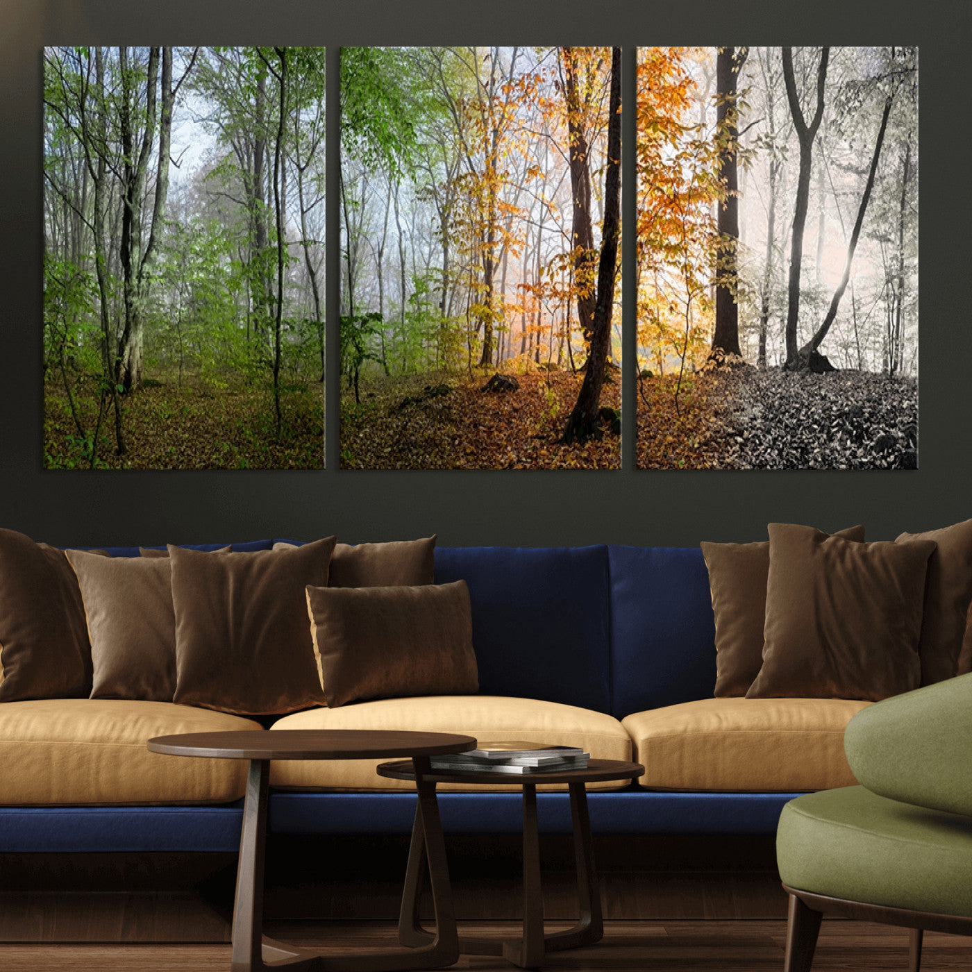 95317-MGV-CV-36X24-Four Seasons Forest Wall Art – Panoramic Nature Canvas Print Showing Spring, Summer, Autumn and Winter Landscape for Living Room,