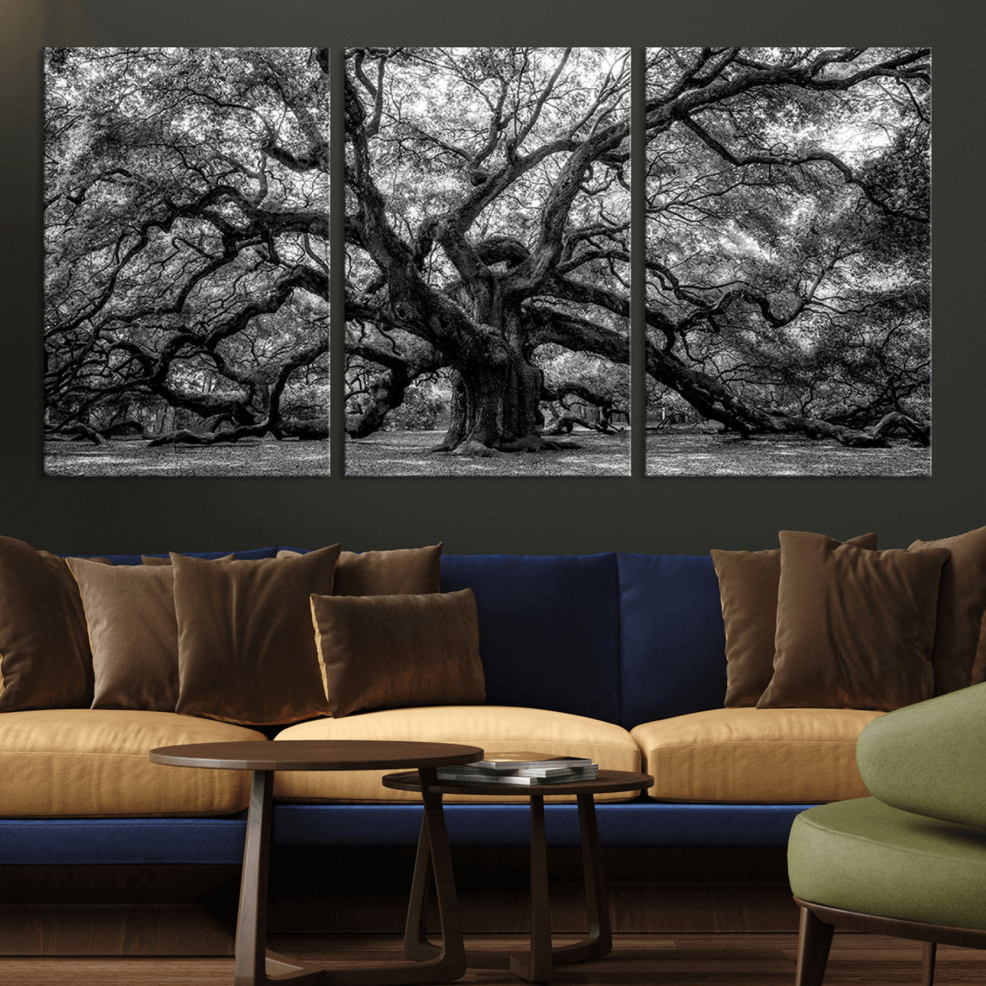 132944706-MGV-CV-36X24-Ancient Tree Wall Art – Black and White Photography Canvas Print Featuring Majestic Twisting Branches, Rustic Nature Artwork for