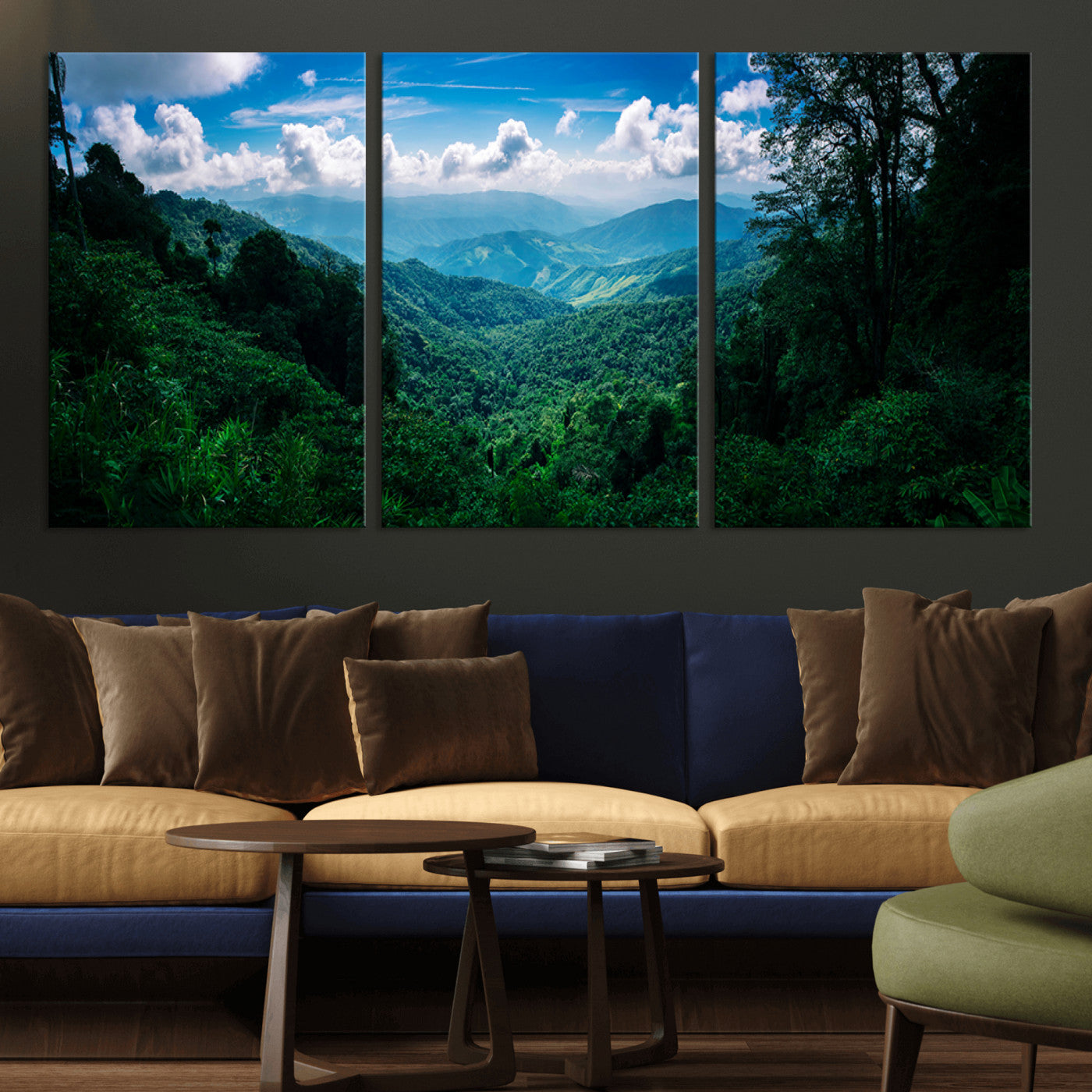 74439378-MGV-CV-36X24-Tropical Jungle Wall Art Canvas Print, Framed Lush Valley Art Picture Print, Forest Mountains Perfect Tropical Wilderness Decor