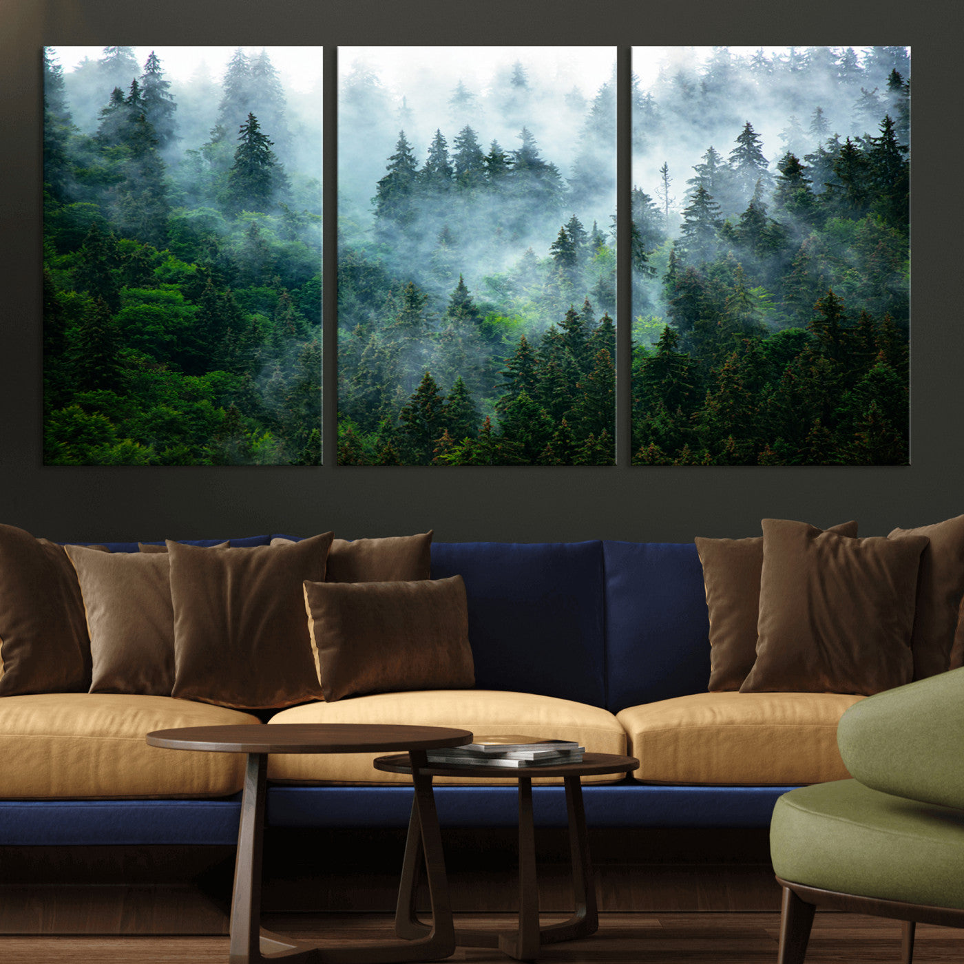 17393683-MGV-CV-36X24-Misty Forest Art Wall Art Canvas Print, Framed Foggy Mountain Art Art Picture Print, Scenic Wall Print Perfect Decor Artwork
