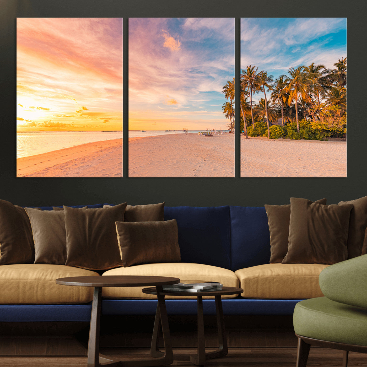 41542880-MGV-CV-36X24-Tropical Beach Wall Art Canvas Print, Framed Palm Trees Art Picture Print, Sunset Shore Perfect Tropical Coastal Decor Artwork
