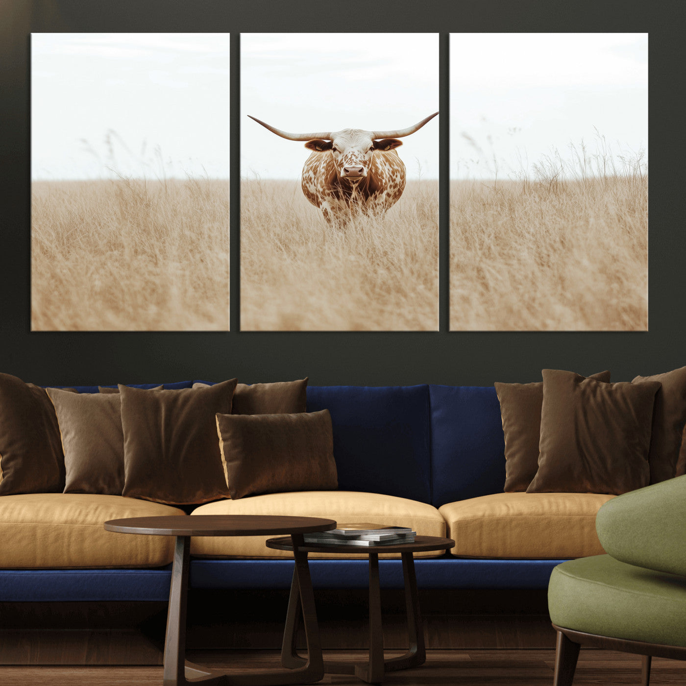 20927060-MGV-CV-36X24-Texas Longhorn Wall Art Canvas Print, Framed Lone Cattle Art Picture Print, Longhorn Bull Perfect Rustic Western Decor Artwork