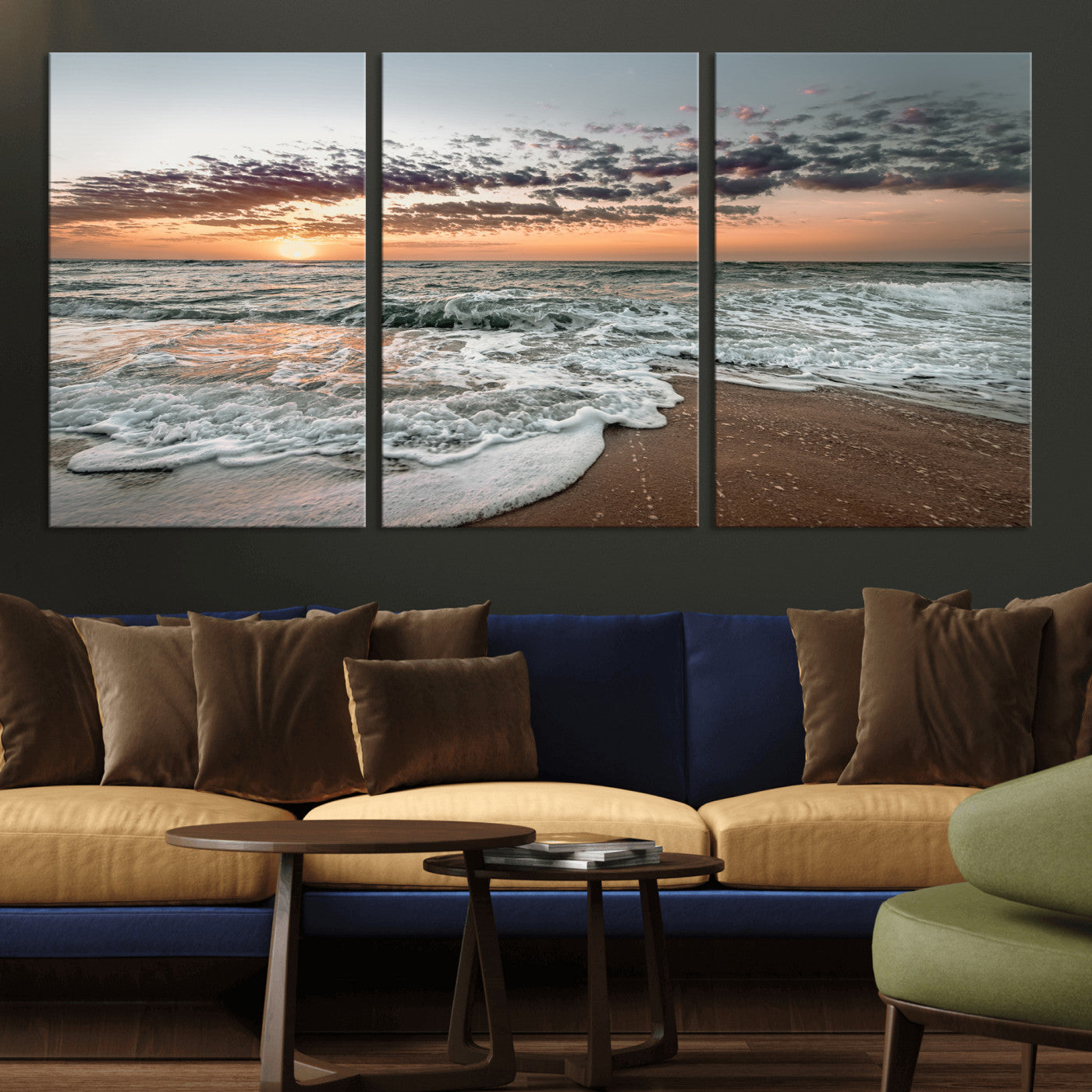 40632752-MGV-CV-36X24-Ocean Sunset Wall Art Canvas Print, Framed Beach Waves Art Picture Print, Coastal Scene Perfect Coastal Decor Artwork