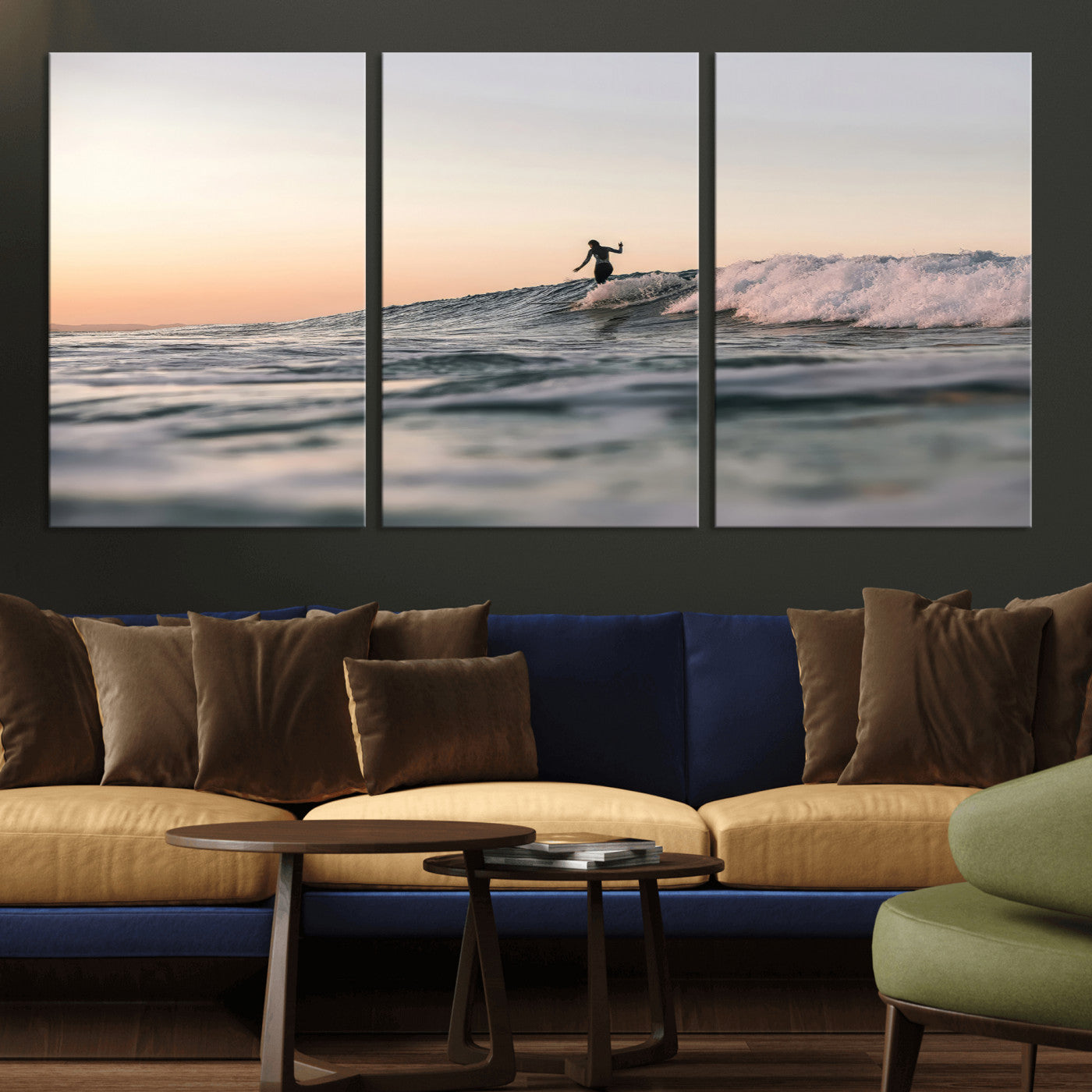 58502923-MGV-CV-36X24-Wave Rider Wall Art Canvas Print, Framed Ocean Wave Art Picture Print, Riding Surf Perfect Sunset Surf Decor Artwork