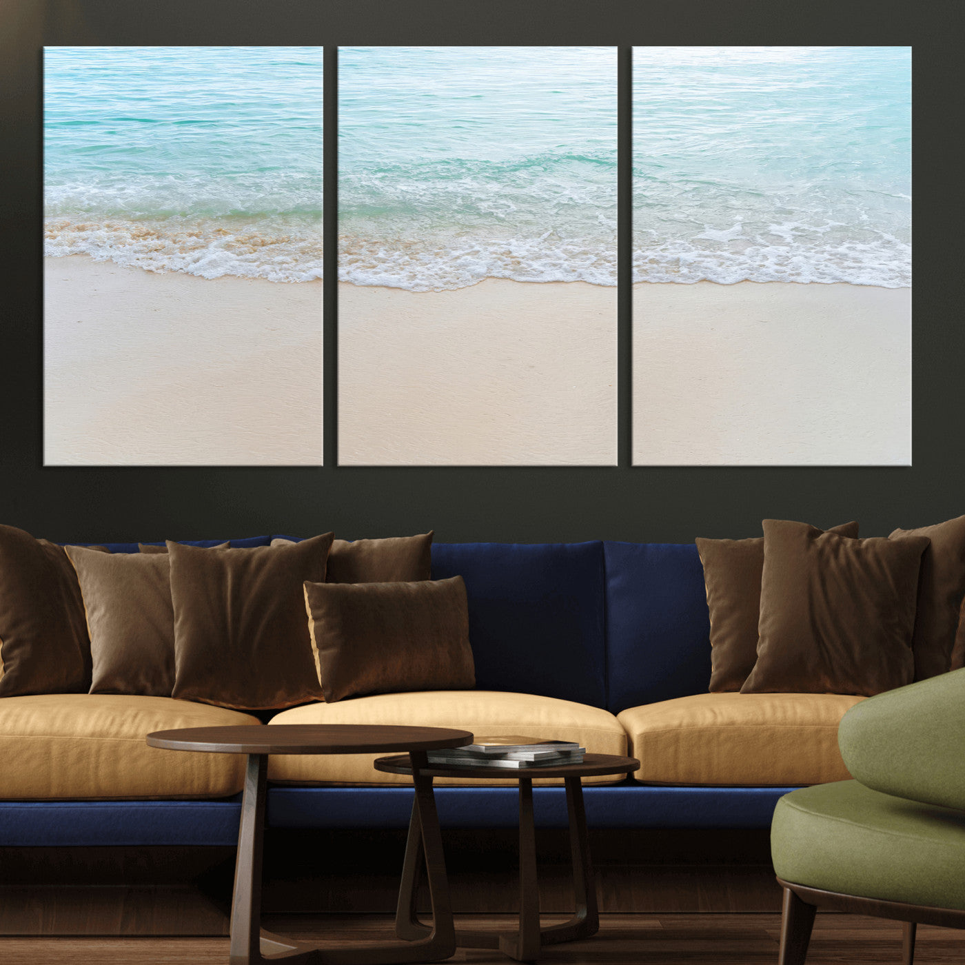 77194056-MGV-CV-36X24-Soft Shoreline Wall Art Canvas Print, Framed Gentle Waves Art Picture Print, Clear Water Perfect Minimalist Coastal Decor Artwork