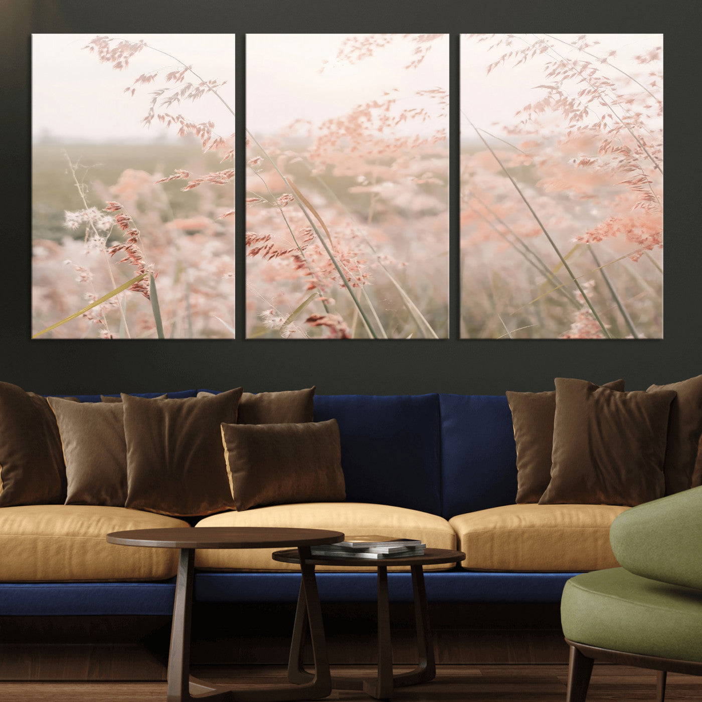 79164340-MGV-CV-36X24-Pastel Grasses Wall Art Canvas Print, Framed Soft Meadow Art Picture Print, Field in Breeze Perfect Pastel Minimal Decor Artwork