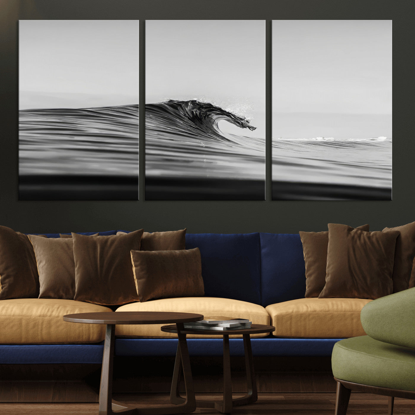 24029476-MGV-CV-36X24-Black Wave Wall Art Canvas Print, Framed Abstract Surf Art Picture Print, Minimalist Ocean Perfect Minimalist Coastal Decor