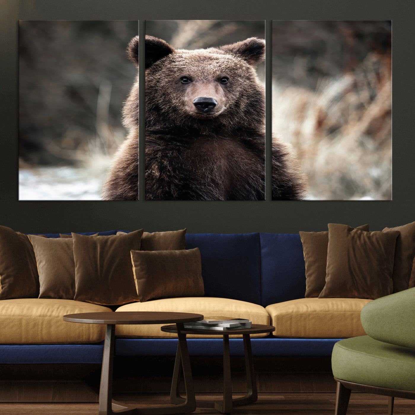 47112103-MGV-CV-36X24-Brown Bear Wall Art Canvas Print, Framed Forest Wildlife Art Picture Print, Woodland Bear Perfect Rustic Cabin Decor Artwork
