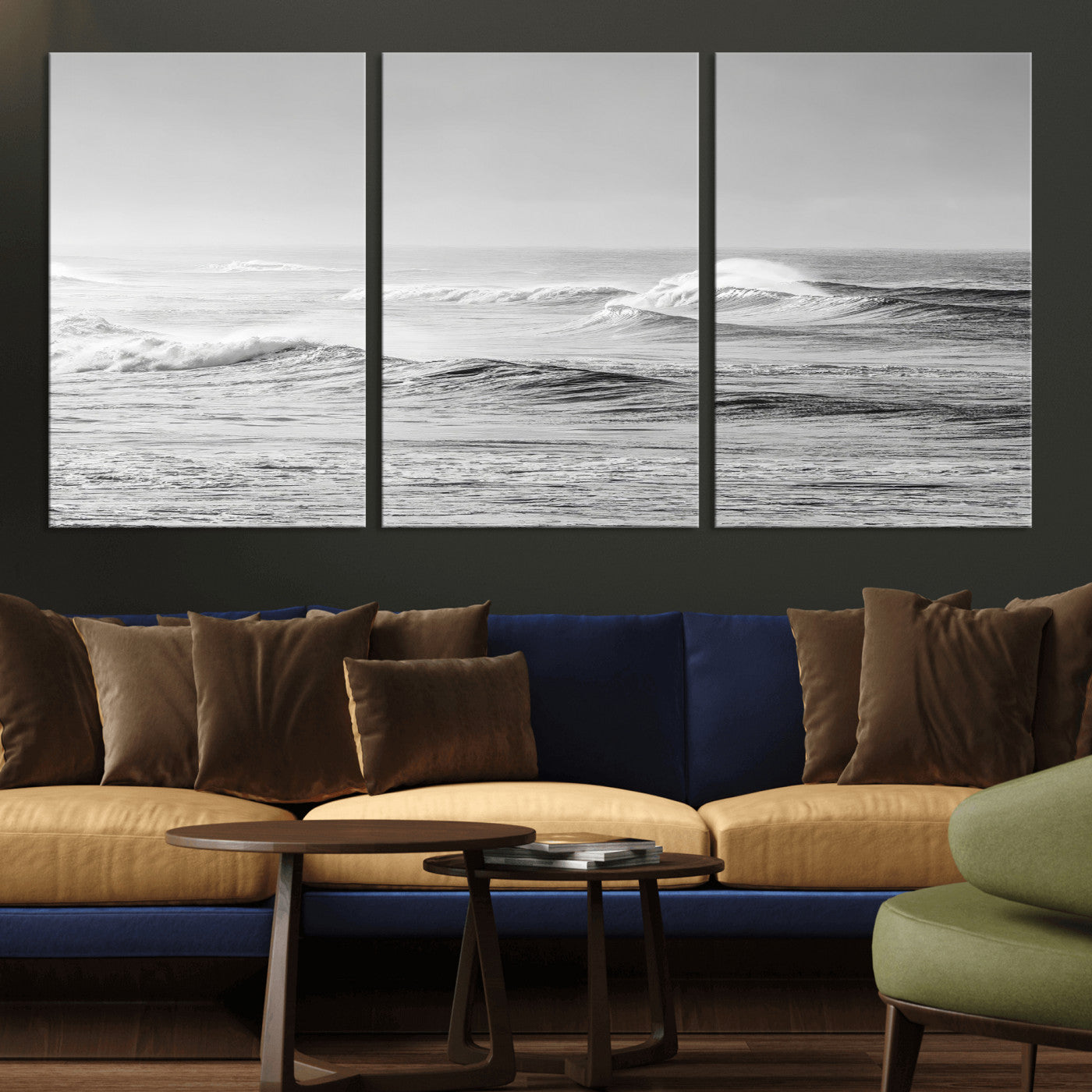 98634812-MGV-CV-36X24-Black and White Ocean Waves Wall Art – Minimalist Sea Canvas Print, Coastal Photography Decor for Living Room, Bedroom or Office