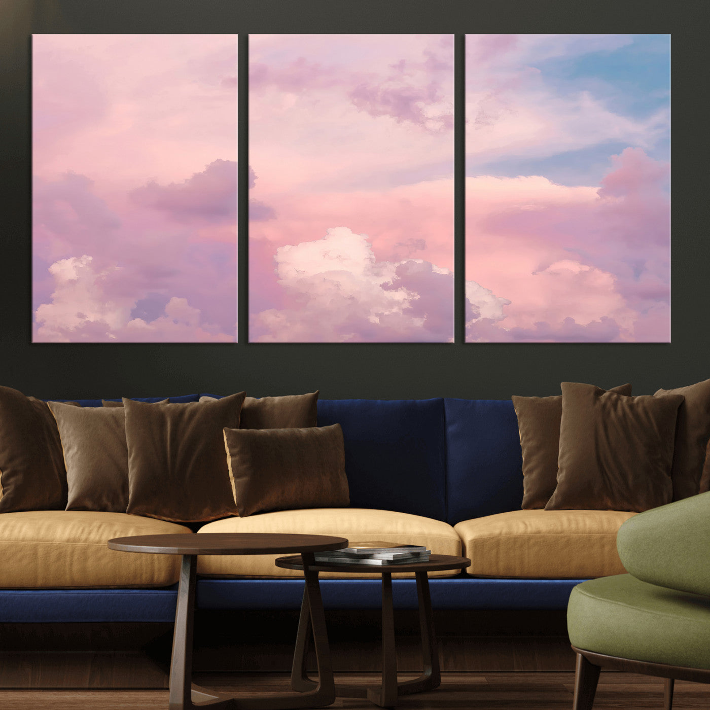 22874890-MGV-CV-36X24-Pastel Sky Wall Art Canvas Print, Framed Dreamy Cloudscape Art Picture Print, Sunset Glow Perfect Minimalist Serenity Decor