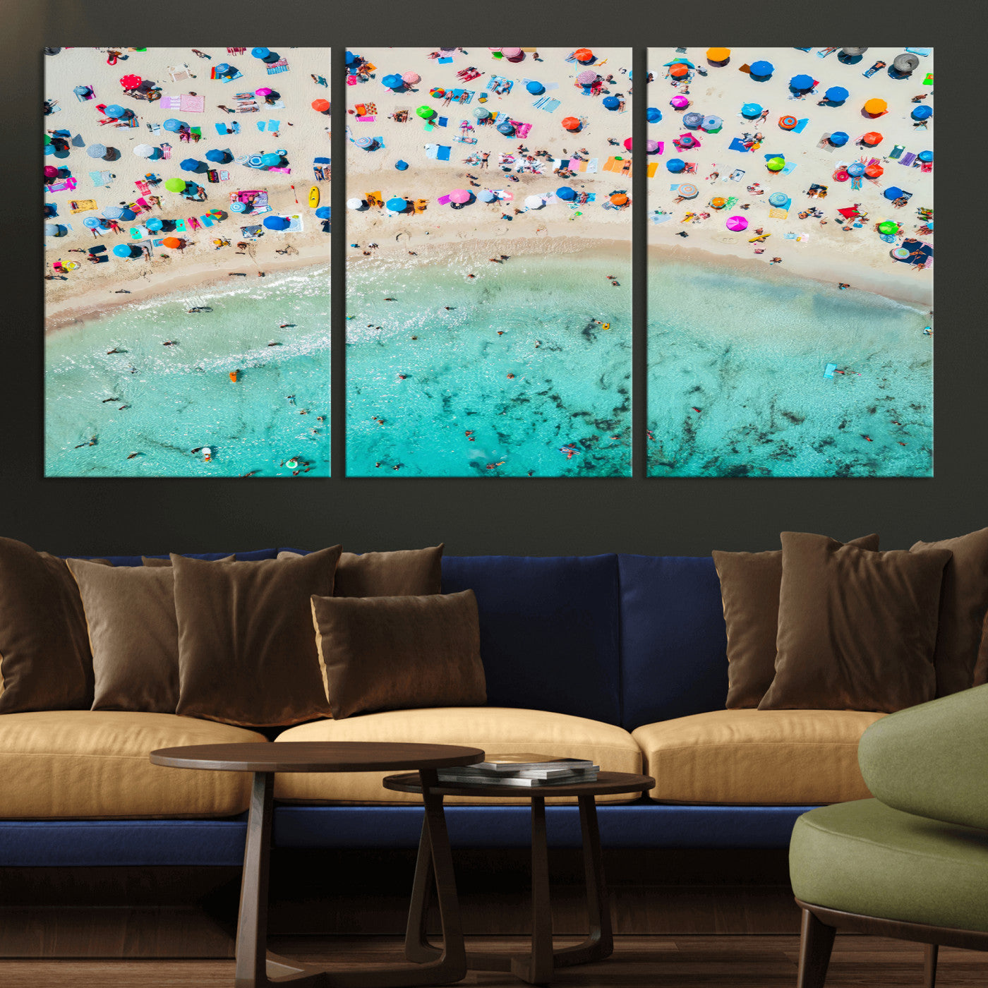 76172085-MGV-CV-36X24-Tropical Shoreline Wall Art Canvas Print, Framed Beach Relaxing Art Picture Print, Aerial Summer Perfect Coastal Vibrant Decor