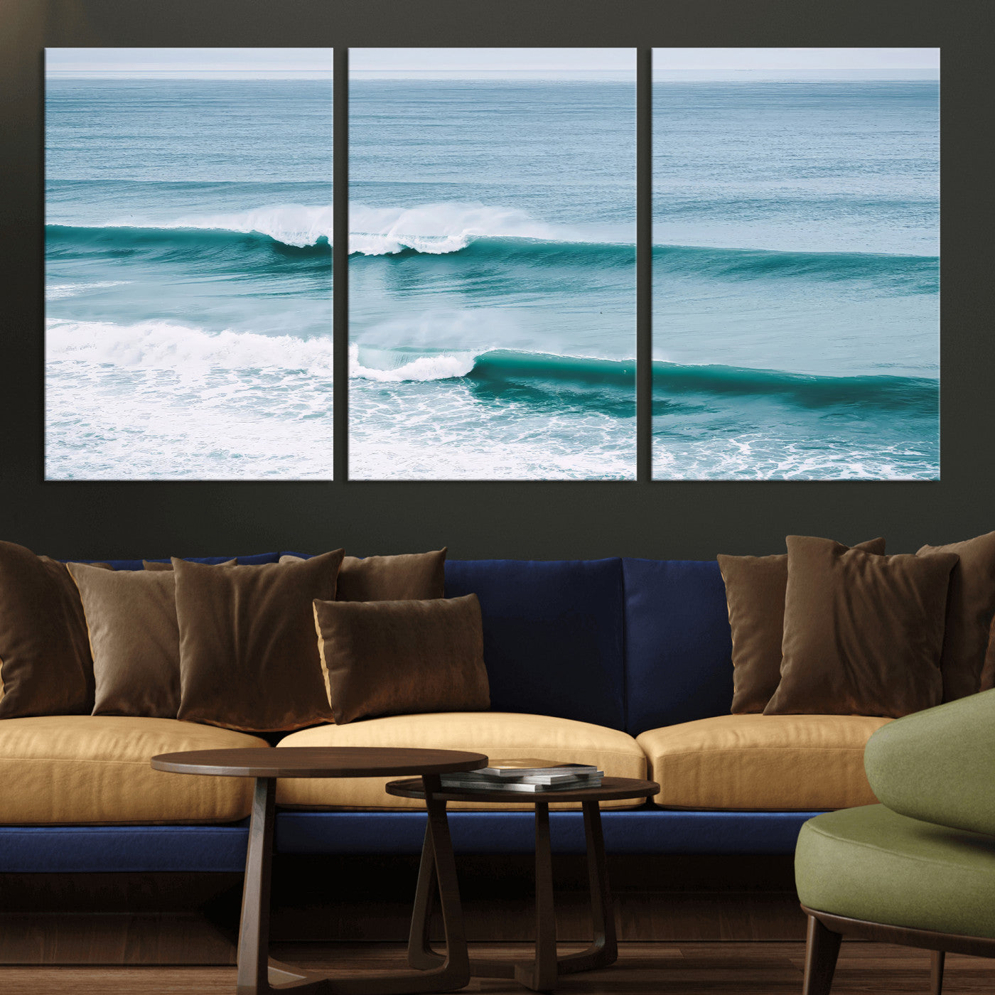 73692470-MGV-CV-36X24-Ocean Swell Wall Art Canvas Print, Framed Surf Waves Art Picture Print, Blue Water Perfect Coastal Dynamic Decor Artwork