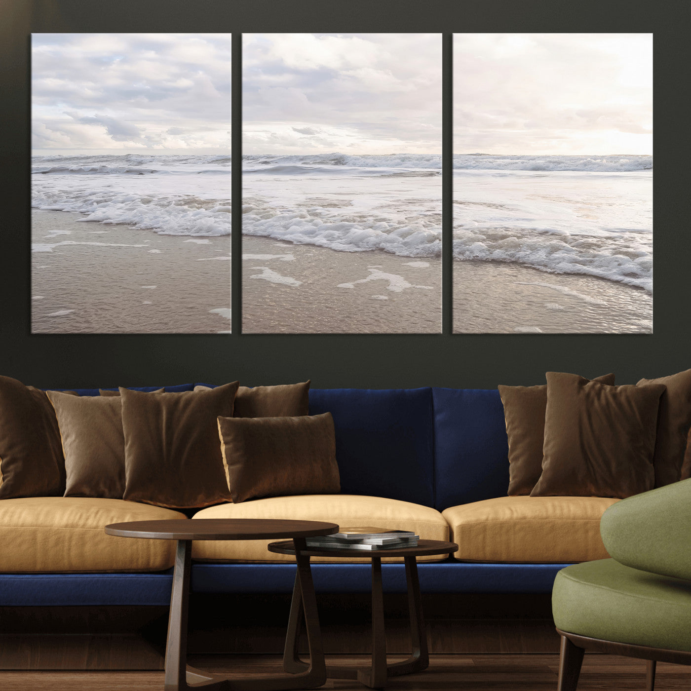 70596264-MGV-CV-36X24-Ocean Waves Wall Art Canvas Print, Framed Coastal Shoreline Art Picture Print, Sea Foam Perfect Coastal Minimalist Decor Artwork