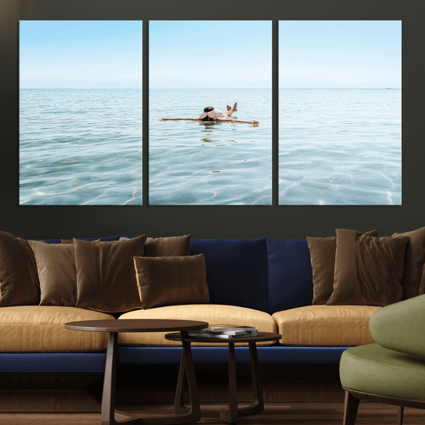 32624554-MGV-CV-36X24-Swimming Relaxation Wall Art Canvas Print, Framed Peaceful Water Art Picture Print, Clear Sea Perfect Minimalist Aquatic Decor